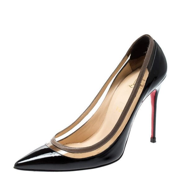 Christian Louboutin Paulina Black PatentLeather Stilettos Pointed Toe Pumps 38.5